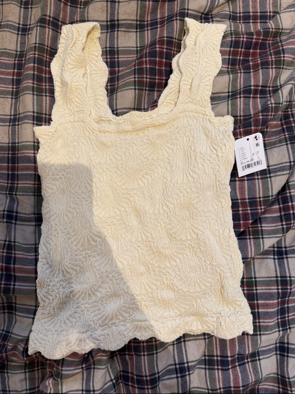 Cream Textured Square-Neck Tank Top